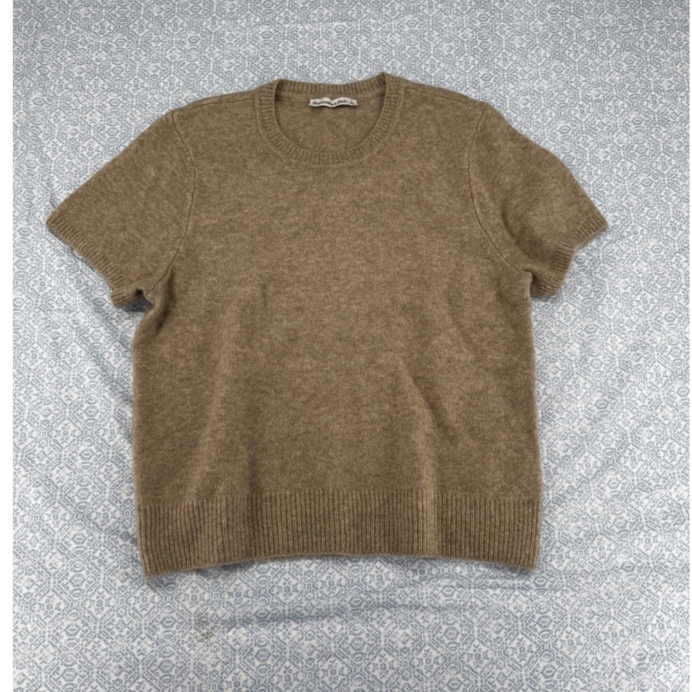Abercrombie & Fitch Short Sleeve Sweater Brown Tan Wool Blend Womens L